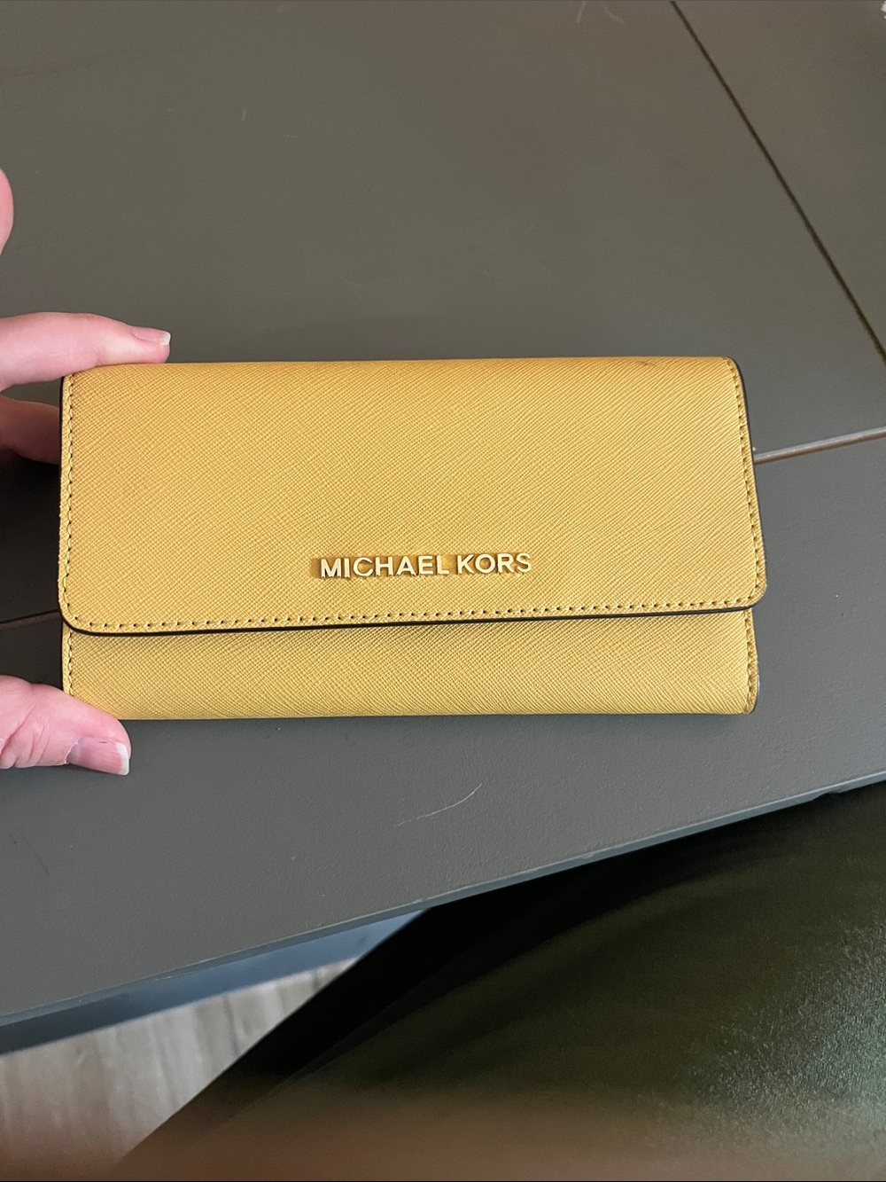 Michael Kors Mustard Yellow Saffiano Leather Fold Wallet